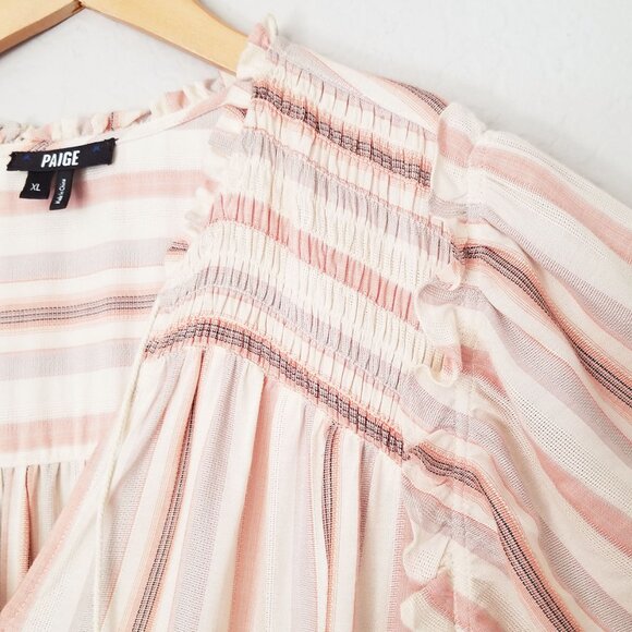 Paige Cristina Ruffle Smocked Tiered Minidress XL Ecru Neutral Boho Beach $199 - Picture 14 of 16